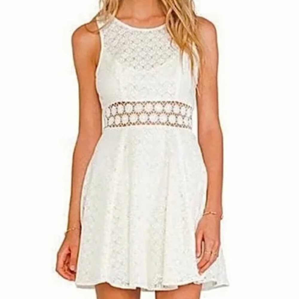 Free People Daisy Cut Out Lace Fit & Flare Cream Colored Dress Size 8